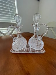 Cut Glass Oil And Vinegar With Serving Tray, Very Pretty