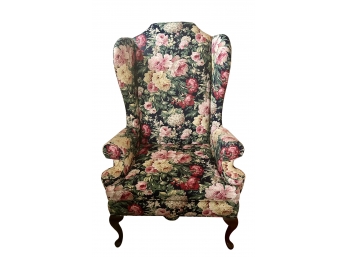 Vintage Ethan Allen Classics Navy Blue Floral Wing Chair 50 In. H X 24 In. D X 33 In. W
