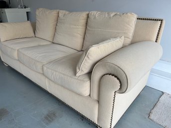 Beautiful Custom Almost New Marco Club Sofa With Hobnail Detail