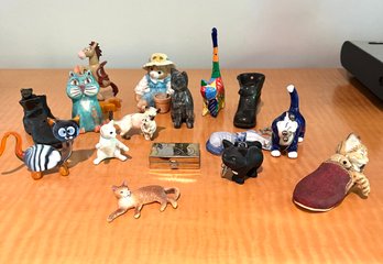 Cat Lovers Lot Of Assorted Ceramic, Glass & Composite Cats Figurines