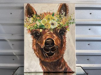 Llama With Flower Crown Artwork Print On Canvas