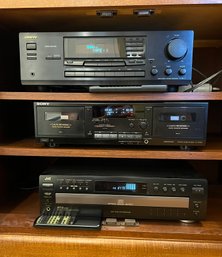 Audio Equipment Lot Including JVC CD Player, Sony Cassette Deck & Onkyo Receiver