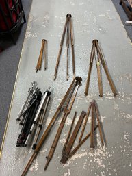 Lot Of 10 Vintage Camera Tripods Wood And Metal