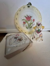 Fenton, 3 Pieces, Clown, Plate, And Ornament