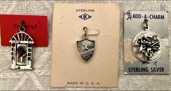 Vintage Lot Sterling Silver Charms: Western Saddle, Doorway With Wreath, Okemo Mt, VT Skiing For Bracelets