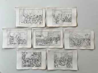 Group Of Seven Antique French Classical Bookplates, Circa 1825
