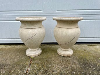 Pair Of Faux Cement Urn Form Planters