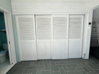 Louvered Sliding Wood Doors, On Tracks, 4 Panels