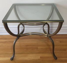 Burnished Brass & Glass Cocktail, End Table.