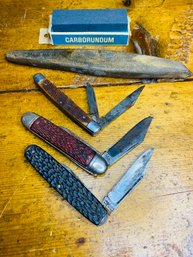 Lot 8- Sabre, Iroquois, Usa Knives With Sharpening Stone