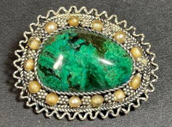 Israeli Sterling Silver Turquoise Brooch