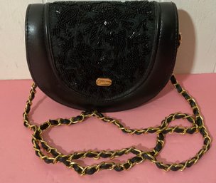 Christina Evening Handbag, Black & Gold-tone Twisted Long Strap