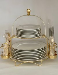 JCPenny Home Collection Golf Plated 2- Tier Buffet Organizer With Plates And Flatware- Service For 8