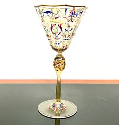 Murano Style Hand Painted Canine And Foliate Glass