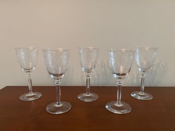 Group Of 5 Crystal Stemware Wine Glasses