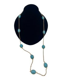 Gold Tone Metal Chain Necklace With Acrylic Turquoise