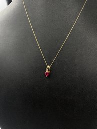 Beautiful 10k Yellow Gold Ruby Heart Pendant & Necklace