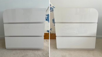 Pair Of Modern Designed White Laminate Three Drawer Night Stands