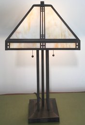 Vintage Mission Style Slag Glass Lamp