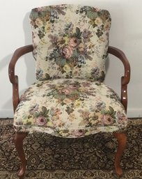 Vintage Floral Design Welted Mahogany Arm Chair