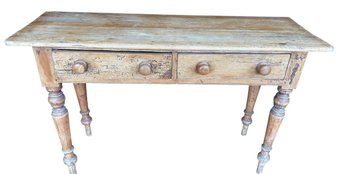 An Antique Pine Wood Two Drawers Console Table