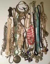 Costume Jewelry, 28 Necklaces, Crystal  & Bobbles.