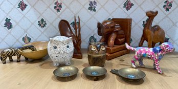 Animal Collection Carved Wood Stone Ceramic Trinket Bowls Bookend Zebra Owl Elephant Camel Dog  Gazelle