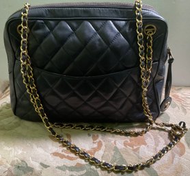 Chanel Vintage Navy Quilted Camera Bag Gold Chain Handbag