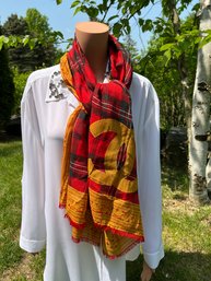 Chanel Red Plaid & Gold Scarf