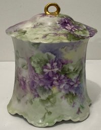 Antique H&C France, Hand Painted Violet Biscuit Jar