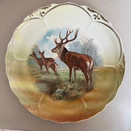 Antique Bavarian Porcelain Hand Painted Big Buck With Family Decorative Plate