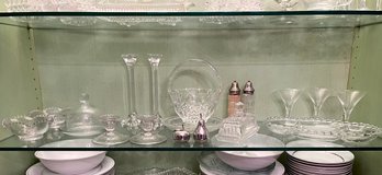 Vintage Glassware, Long Stemmed Crystal Candle Stick Holders, Butter Dish, Ice Bucket & More