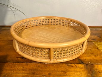Large Bamboo And Wicker Round Tray