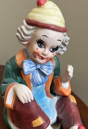 Vintage Porcelain Bisque Musical Clown Figurine