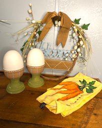 Easter Lot- Door Decor, Towel And Wooden Eggs
