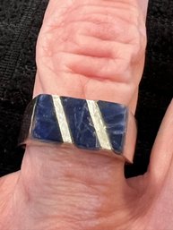 Ca. 1970 Inlaid Sodalite In Sterling Silver Ring, Approx Size 8