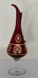Vintage Ruby Red, Embossed Cameo & Bejeweled Pitcher