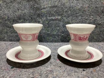 Pair Of Rudesheimer Coffee Cups With Saucers Kaffee Set Red Transferware