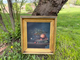 Still Life Fruit Bowl Oil Painting, Gilded Frame