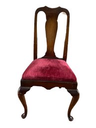 Single Queen Anne Chair With Burgundy Velvet Seat