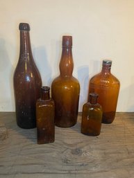 Antique Amber Glass Bottle Lot