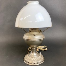 Antique Miller Lamp With Milk Glass Shade