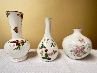 3 Porcelain Vases-Royal Doulton, Mystic Dawn, Royal Doulton, Montrose, Wedgewood Wild Strawberry