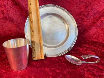 Sterling 925 Silver Marked Plate Shot Glass Baby Spoon 132 Grams