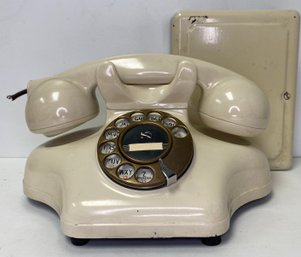 Vintage Deco Kellogg Switchboard & Supply Company - Desk Top Rotary Cradle Phone - Beige/Off White - Bakelite