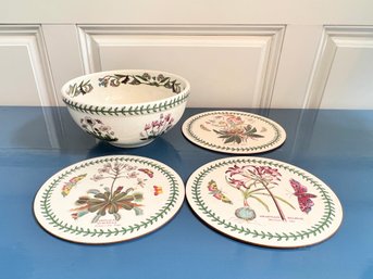 Portmeirion- 'The Botanic Garden' Ceramic Floral Bowl And 3 Trivets Set
