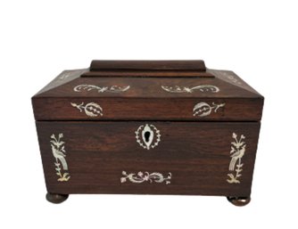 Rosewood Tea Caddy With Mother Of Pearl Inlay