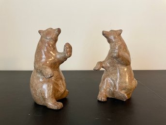 Pair Of Standing Brown Bear Decorative Stone Figures