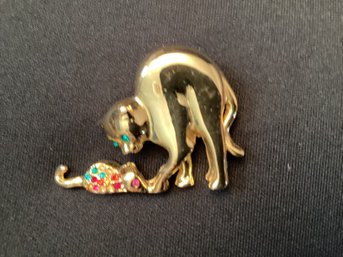 Vintage Cat And Mouse Pin Brooch With Rhinestones