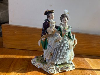 Single Porcelain Figurine - Man With Purple Suit And Woman Standing With Green Dress